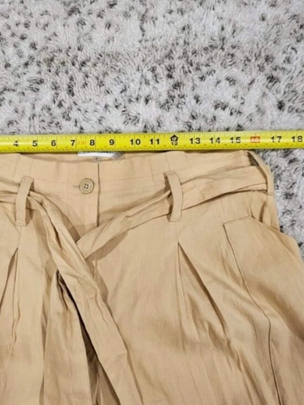Calvin Klein SZ 4 Tan Belted Paper Bag Pleated Linen Blend Pant Baggy Tapered